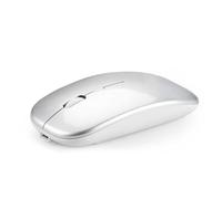 Amita Slim Ergonomic Mouse - Dual Connection Modes with Silent Clicks, Portable & Rechargeable, Long Battery Life, Precision Control for Work and Travel (Silver)