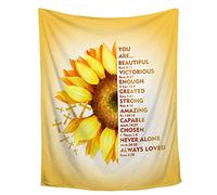 AMITAYUS Yellow Sunflower Prayer Blanket Bible Verse Healing Inspirational Sympathy Fleece Throw Religious Christian Gifts for Women Wife - Womens Gift Ideas - 60''x80''