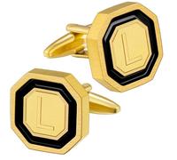 AMITER 18K Gold Plated Initial Cufflinks, Mens Cuff Links for Business Wedding Shirts Studs Suit Accessories - Gift for Groom Husband Father, M, Stainless Steel, no gemstone