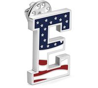 AMITER American Flag Lapel Pin, Patriotic USA Brooch Pins with A-Z Initial for Suit, Jackets, Hats, Bags (Approx. 1.0’’ Height), Stainless Steel, no gemstone