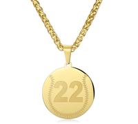 AMITER Baseball Necklace with Number, Personalized 0-99 Jersey Number Baseball/Softball Pendant Necklace for Men & Women - 14K Gold Painted, M, Stainless Steel, No Gemstone
