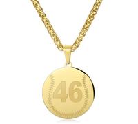 AMITER Baseball Necklace with Number, Personalized 0-99 Jersey Number Baseball/Softball Pendant Necklace for Men & Women - 14K Gold Painted, M, Stainless Steel, No Gemstone