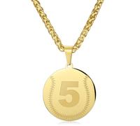 AMITER Baseball Necklace with Number, Personalized 0-99 Jersey Number Baseball/Softball Pendant Necklace for Men & Women - 14K Gold Painted, M, Stainless Steel, No Gemstone