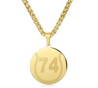 AMITER Baseball Necklace with Number, Personalized 0-99 Jersey Number Baseball/Softball Pendant Necklace for Men & Women - 14K Gold Painted, M, Stainless Steel, No Gemstone