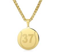 AMITER Baseball Necklace with Number, Personalized 0-99 Jersey Number Baseball/Softball Pendant Necklace for Men & Women - 14K Gold Painted, M, Stainless Steel, No Gemstone