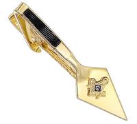 AMITER Masonic Tie Clip and Cufflinks Set, 18K Gold Mens Necktie Bar Cuff Links Personalized Gift for Freemason Husband Father Boyfriend, 2 inch, Metal