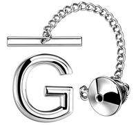 AMITER Men Tie Tack Initial Gold/Silver Tie Pin with Chain Clips for Necktie, Bow Tie & Hat, Brass, not-applicable