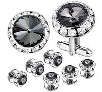 AMITER Mulit-Colors Crystal Cuff Links and Studs Set for Mens Tuxedo Shirt Wedding Accessories