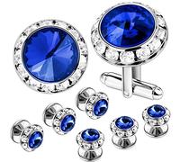 AMITER Mulit-Colors Crystal Cuff Links and Studs Set for Mens Tuxedo Shirt Wedding Accessories