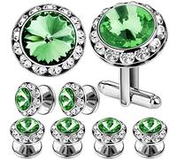 AMITER Swarovski Crystal Cufflinks and Tuxedo Studs Sets for Men - Eelegence Dress Sets for Weddling Party