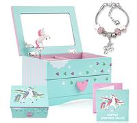 Amitié Lane Unicorn Musical Jewellery Box for Girls - Unicorns Gifts For Girls, Music Box For 5 Year Old Birthday Gifts or Ages 6, 7, 8, Kids Jewellery Box, Unicorn Bedroom Decor For Little Girl: Mint