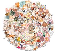 Amitorfo 100pcs Boho Aesthetic Stickers for Water Bottles & Laptops - Waterproof PVC, 5-7 cm - Retro Rainbow, Floral, Line Art & Sun Decals - Cute VSCO Vinyl Stickers for Teens, Students & Adults
