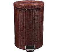 AMITVA Nordic Creative Natural Rattan Trash Can Slow Down Silent Pedal Garbage Bin with Lid Fashion Country Style Wastebasket-8L||Brown