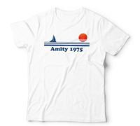 Amity 1975 Unisex T-Shirt | Retro Shark Attack Tee - L White
