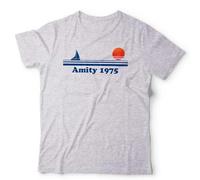 Amity 1975 Unisex T-Shirt | Retro Shark Attack Tee - S Grey