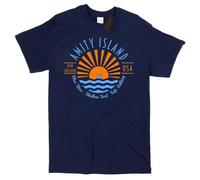 Amity Island Jaws T-Shirt - Retro Film Movie Sharks Tee 70s 80s Black
