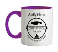Amity Island Surf School Est. 1974-11oz - Ceramic Two-Tone Mug for Coffee/Tea - Purple/White - One Size