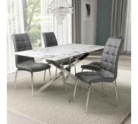 amityville white marble effect dining table with 4 grey justin chairs