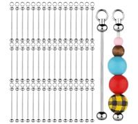 AMIUHOUN 50Pcs Blank Beadable Keychain Bars,Metal DIY Bead Keychain Bar Charms Eady Detachable Key Chain Making Parts Accessories