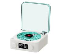 AMIUHOUN New Retro Alarm Clock Record Player Bluetooth Audio Wireless Small Speaker Portable Subwoofer White