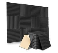 AMIUHOUN Pack of 12 Self-Adhesive Acoustic Plates, Soundproof Foam Sheets, High Density Sound Insulation Wall Panels for Home (Black)