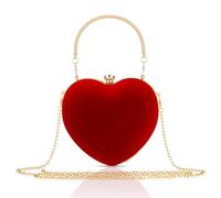AMIUHOUN Velour Heart Shape Handbag Clutch Evening Bag with Rhinestone Shoulder Handbag for Valentine's Day Party Prom, Easy to Use, Fine Workmanship, Red & Gold, One Size Fits All