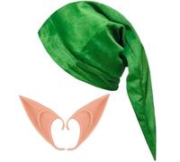 amivoo Elf Hat and Pointed Ear Set, Dwarf Costume Accessory, Halloween Cosplay, Green, Red, Purple, Green, One Size