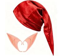 amivoo Elf Hat and Pointed Ear Set, Dwarf Costume Accessory, Halloween Cosplay, Green, Red, Purple, Red, One Size
