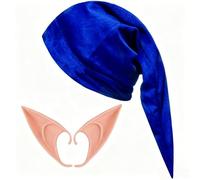 amivoo Elf Hat and Pointed Ear Set, Dwarf Costume Accessory, Halloween Cosplay, Green, Red, Purple, Royal Blue, One Size