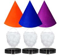 amivoo Gnome Costume Set - Gnome Hats Beard Belt, Dwarf Costume Accessories, Crayon Witch Elf Pointed Hats for Halloween, Orange/Dark Blue/Purple, One size
