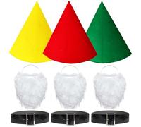 amivoo Gnome Costume Set - Gnome Hats Beard Belt, Dwarf Costume Accessories, Crayon Witch Elf Pointed Hats for Halloween (Yellow/Red/Green)