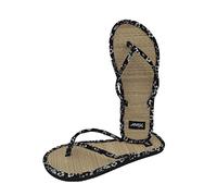 Amix Diamond Elegant Women's Summer Caribbean Pattern Bamboo Bottom Straw Flip Flops for Sea, Beach, Garden (Black, EU Shoe Size System, Adult, Woman, Size, Medium, EU 38)