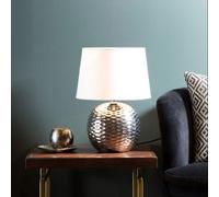 Amiya Silver Ceramic Table Lamp with Beige Fabric Shade