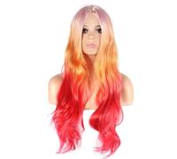 AMIZOB 28inch Colored High Temperature Fiber Synthetic Wig for Cosplay Anime-Inspired Long Straight Wig (Pink)