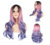 AMIZOB 28inch Colored High Temperature Fiber Synthetic Wig for Cosplay Anime-Inspired Long Straight Wig (Pink+Purple)