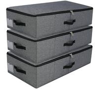 AMJ Large Under Bed Storage Containers, 3 Pack Closet Organizers Bins, Foldable Closet Organizers Storage for Blankets, Towels, Comforter, Sweaters, Linen Sheets, Wrapping Paper (Black Grey)