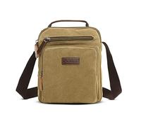 AMJ Messenger Bag for Men, Canvas Crossbody Shoulder Bags Vintage Satchel for Travel Work Business, Khaki, 8.6 x 10.6 x 3.2 inches