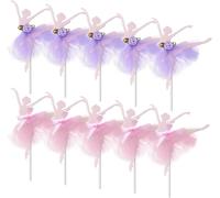 AMJKEJI 10 Pcs Ballerina Girls Cupcake Topper, Ballet Dancer Cake Topper, Tutu Girl Cake Dessert Muffin Decoration for Birthday Wedding Baby Shower Party (Pink&Purple)