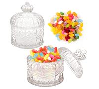 AMJKEJI 2 Pcs Glass Candy Jars with Lid, Crystal Clear Decorative Bowl Jewelry Box Storage Snack Organizer Jar Lid
