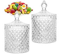 AMJKEJI 2 Pcs Glass Candy Jars with Lids Crystal Glass Candy Jars 300ml Clear Storage Jar Glass Canisters for Sweet, Snack, Fruit, Coffee, Jewelry