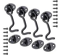 AMJKEJI 4 Pcs Door Latch Locks Cabin Hook and Eye Latch Stainless Steel Gate Latch with Mounting Screws for Wooden Gates Outdoor Garden Garage BathroomWindow Cabinet Internal Doors Black (3 Inch)