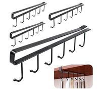 AMJKEJI 4 Pcs Mug Holder Under Cabinet Cup Rack Organizer Under Shelf Hanger No Drilling Cupboard Storage Hooks for Kitchen Restaurant Bar Tea Cup Coffee Mug Rack (Black)