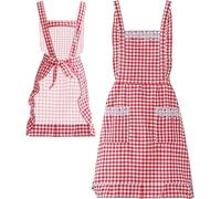 AMJKEJI Apron for Women, Classic Vintage Red and White Gingham Apron with 2 Pockets, Waterproof Kitchen Aprons, Chef Apron for Cooking Baking Gardening, Gifts for Mom Wife Girlfriend Grandma