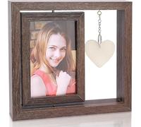 AMJKEJI Photo Frame 6x4 Inch Wooden Double Sided Square Rotating Floating Photo Frame Gifts for Father's Day, Wedding, Birthday