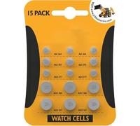 AMK® Alkaline Watch Batteries Pack 15 Assorted Sizes Button Cell AG1 AG3 AG4 AG12 AG13 364 392 377 386 357