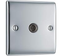 AMK® BG Metal Chrome Co Axial Socket Connection 1 Gang TV Aerial Euro Module With Included Fixings