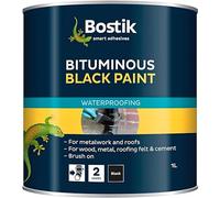 AMK® Bostik Bituminous Black Paint 1L Waterproofing Roof New Build Or Emergency Repair Application Wood Metal & Cement Brush On Water Tight Seal