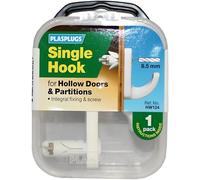 AMK® Plasplugs Single Hook for Hollow Doors Door & Partitions Integral Fixing Screw White