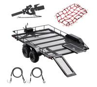 AMK RC Trailer, Metal 1/8 1/10 RC Car Trailer with Installation Manual for Hauling Behind Cars with Truck Hitch and Receiver Crawler Towing Strap Builder Kit for Axial SCX10 90046 TRX4 TRX6 Gen7 Gen8