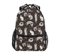Amkong Cute Siamese Cat Brown Large Backpack Daypacks Durable Laptop Travel School Bag Bookbags with Multiple Pockets